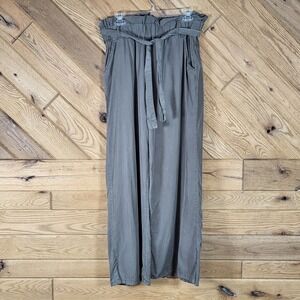 Thread Supply Wide Leg Pants Womens Size L Olive Green Paperbag Waist Boho Flowy
